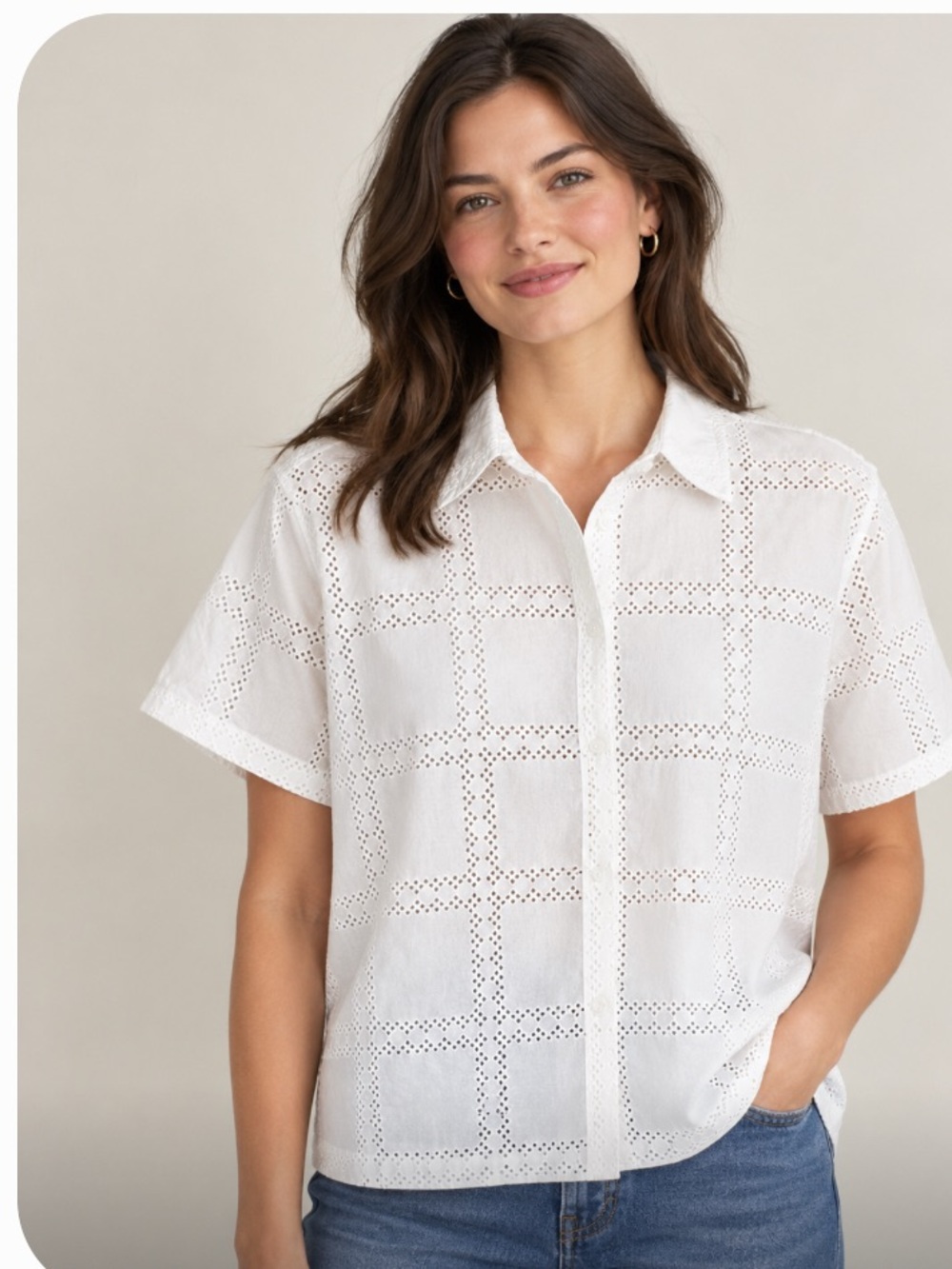 Hudson North Cotton Eyelet Cutwork White Button Down Shirt. Large.NWOT